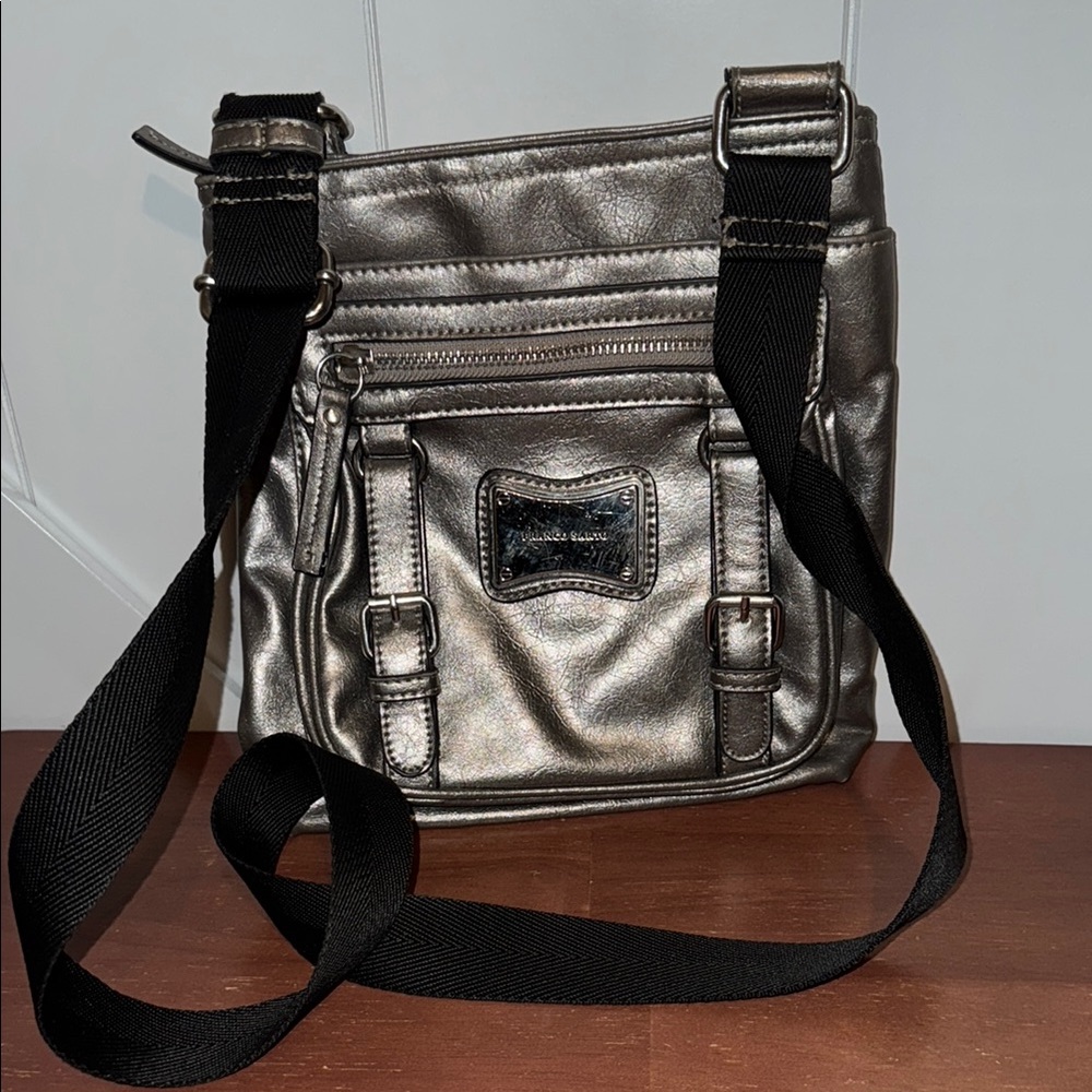 Reduced!  Franco Sarto Metallic Crossbody Bag with Black Strap